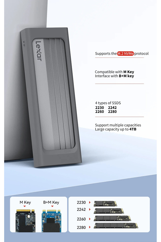 E300 M.2 NVMe SSD Muhafaza Adaptörü, USB 3.2 Gen 2 (10 Gbps), M Key/B+M Key ile Uyumlu - 3