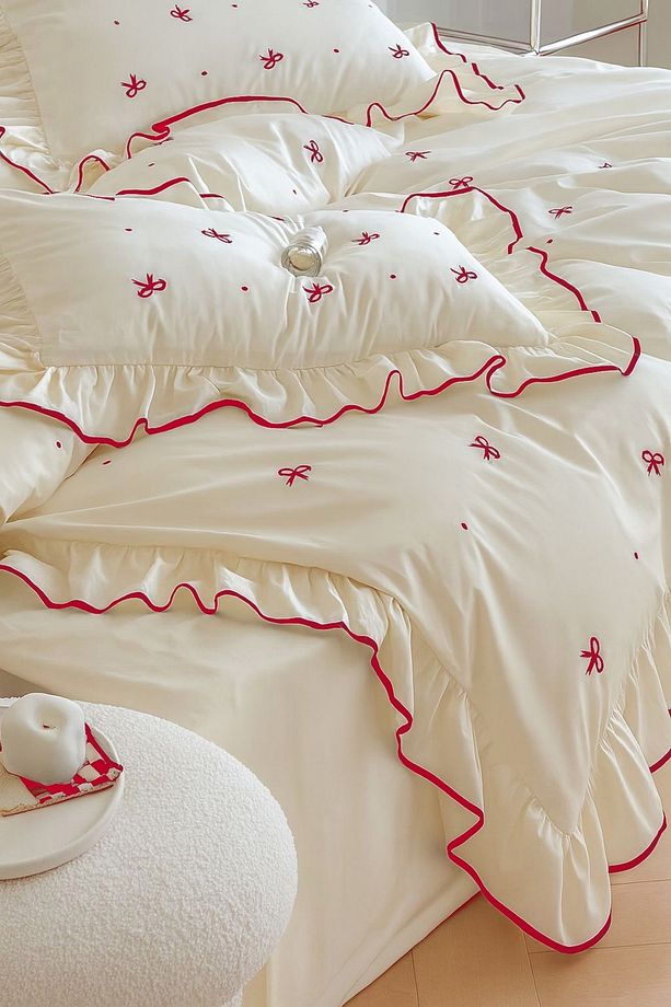 Soft elegance fırfırlı çift kişilik nevresim seti desenli süs dikişli %100 pamuk - 1