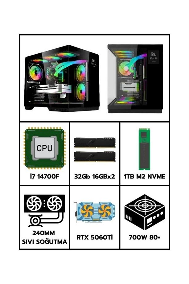 Pulse I7 14700f | Rtx 5060tı | 32gb Ram 1tb M2 Ssd | Göstergeli Akvaryum Kasa Gaming Bilgisayar - 1