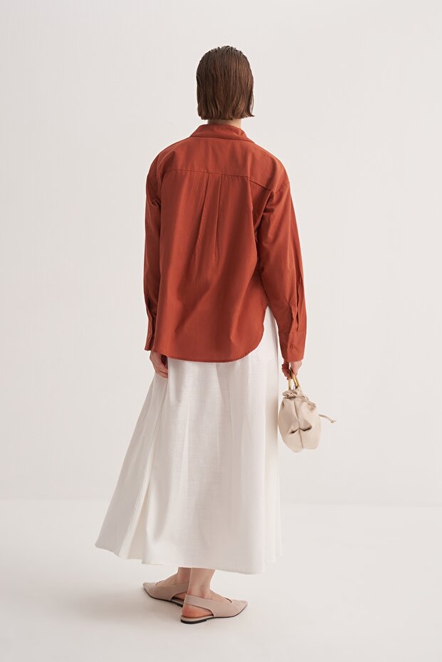 Kadın Organik Pamuklu Basic Gömlek Kiremit - 4