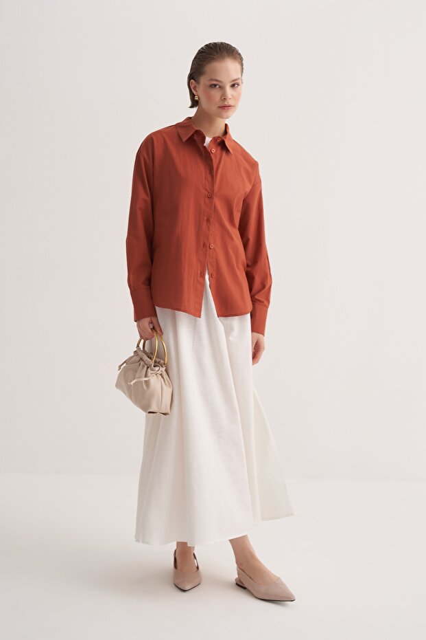 Kadın Organik Pamuklu Basic Gömlek Kiremit - 1