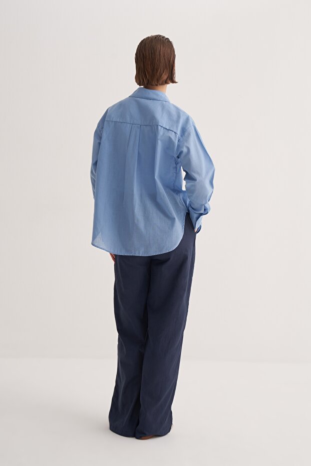Kadın Organik Pamuklu Basic Gömlek Mavi - 4