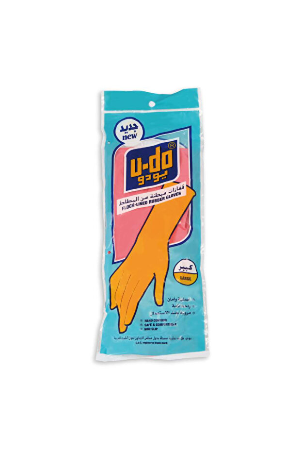 U-Do Flock-Lined Rubber Gloves, Large Size