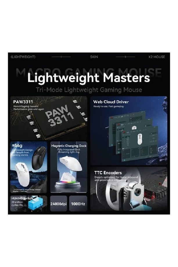 X2 Kablosuz (3 MODLU)24.000dpı Oyuncu Mouse Paw3311 Sensör Şarj Istasyon Tape Ve Skatez Hediye - 5