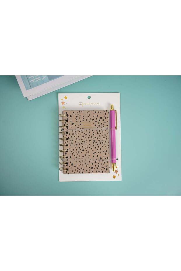 دفتر ملاحظات ملفوف + قلم / رماد - 1