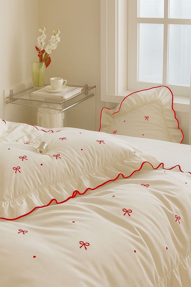 Soft elegance fırfırlı çift kişilik nevresim seti desenli süs dikişli %100 pamuk - 3