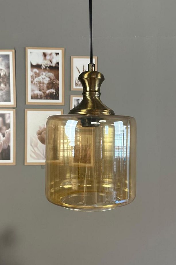 Monla Cam Bal Rengi Tekli Avize Eskitme Tokmak Başlık Retro Sarkıt Lamba Salon Aydınlatma - 1