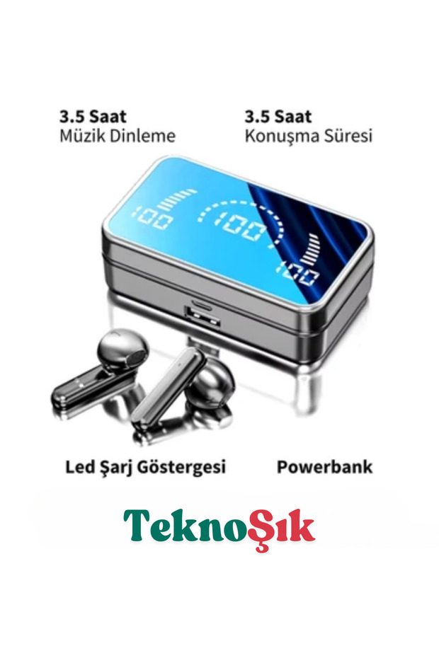 S20 Aynalı Powerbank Bluetooth Kulaklık Yüksek Bass Kaliteli Ses İos Android - 2