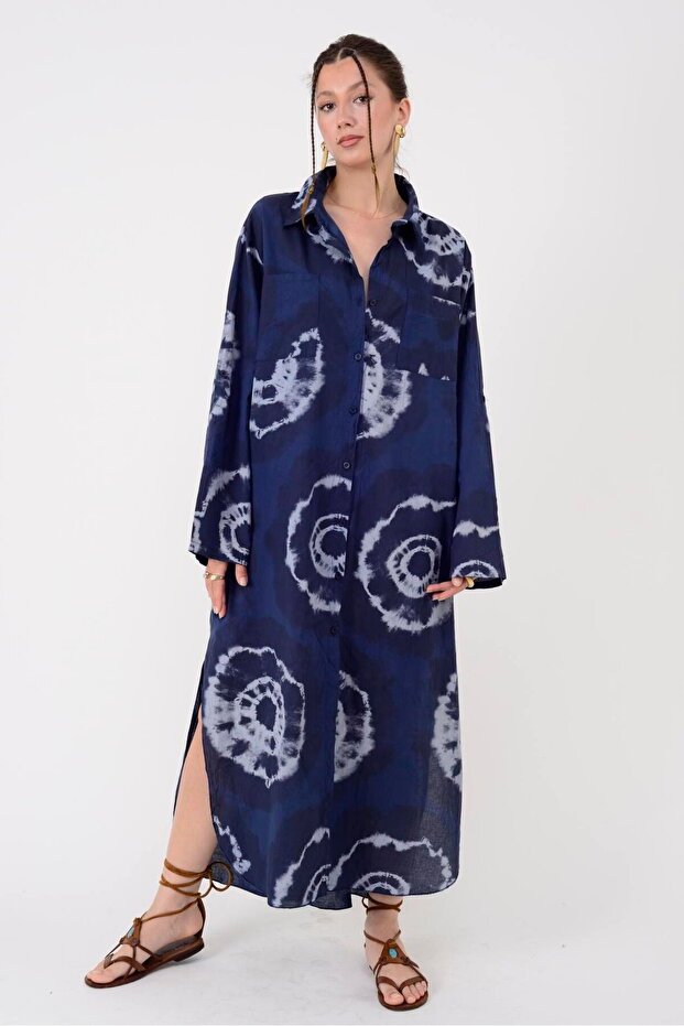 0166 BATİK DESEN GÖMLEK ELBİSE - 1