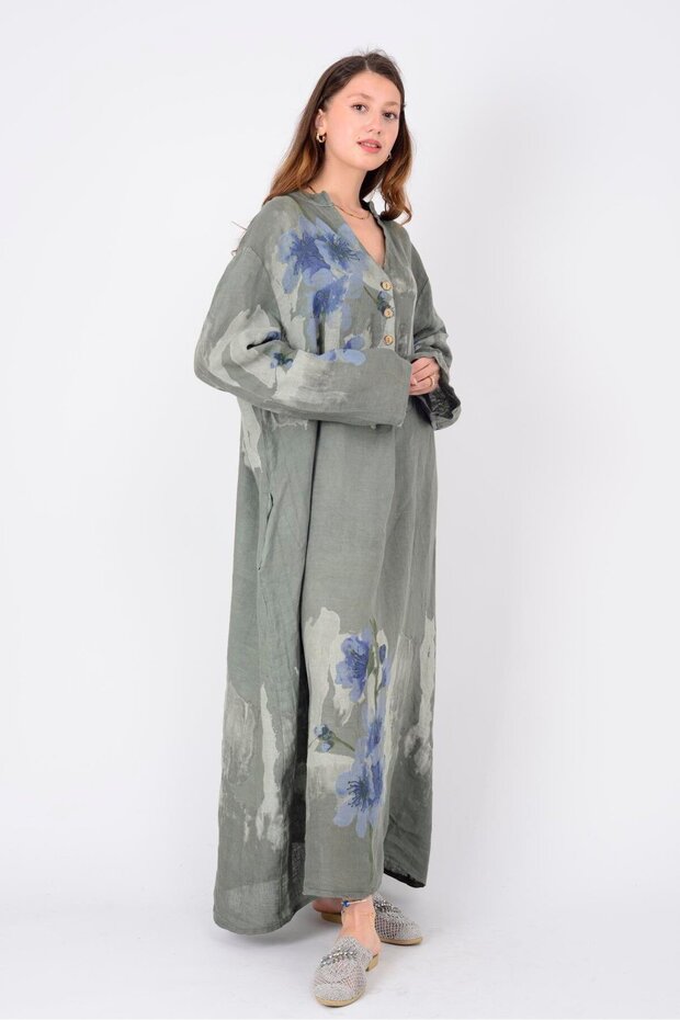 72230 SPRING SPLASH ÇİÇEK DESEN KETEN ELBİSE - 2