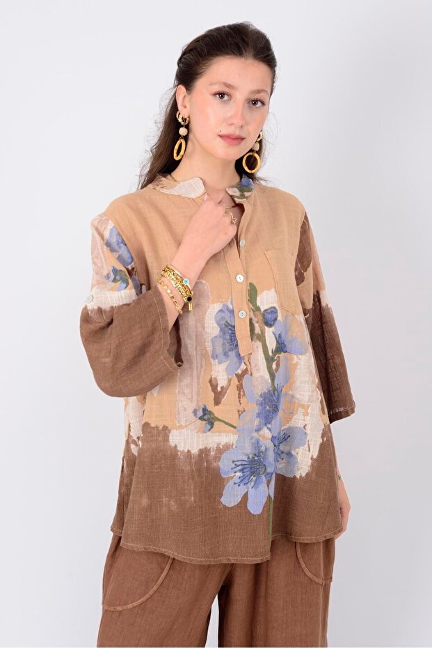 15455F-68 Splash Flower Pattern Shirt