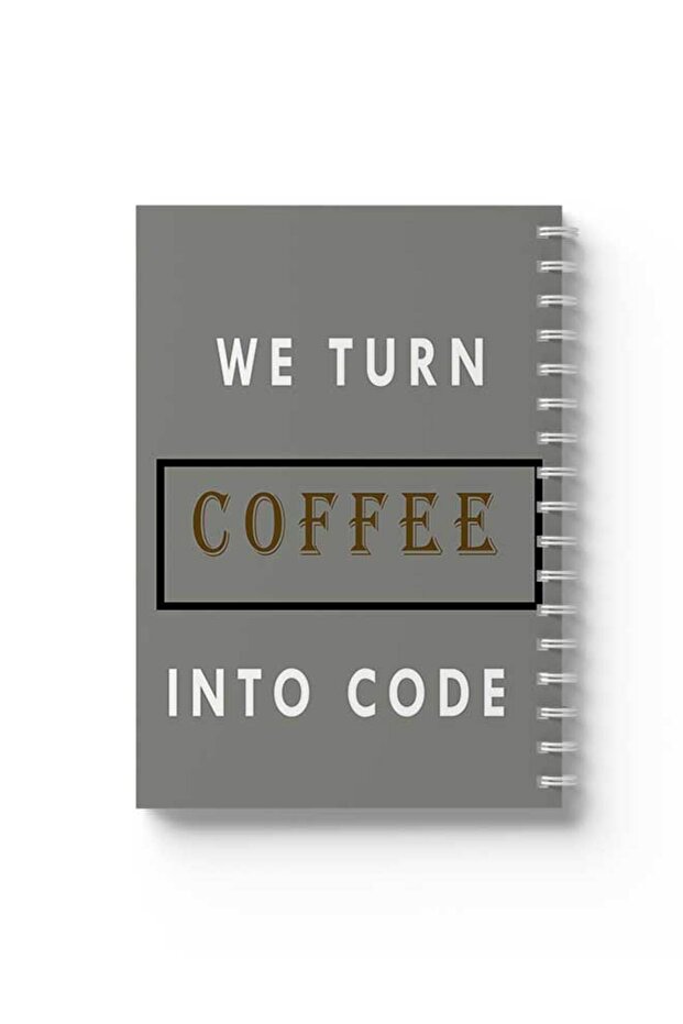 دفتر ملاحظات حلزوني مع غلافين أمامي وخلفي صلبين، يحمل شعار "نحوّل القهوة إلى تصميم برمجي" - 1