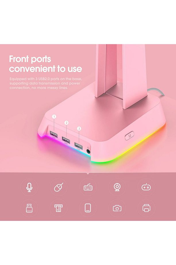 ONIKUMA ST2 Gaming Kulaklık Stand | 3x USB 2.0 Hub + 3.5 mm AUX & 2 Modlu RGB Aydınlatma - 5