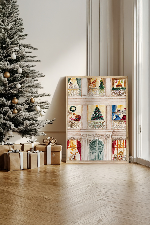 One Piece Real Raw Wooden Framed New Year Themed Painting - Model 50