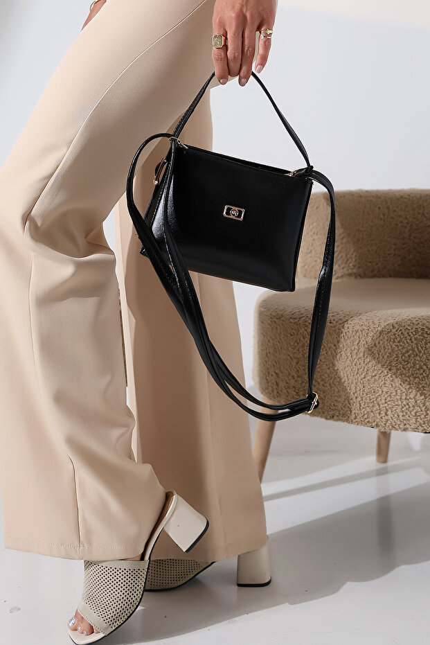 Black Small Bucket Model Women's Bag Single-Compartment Crisscross Straps Shoulder and Clutch Bag