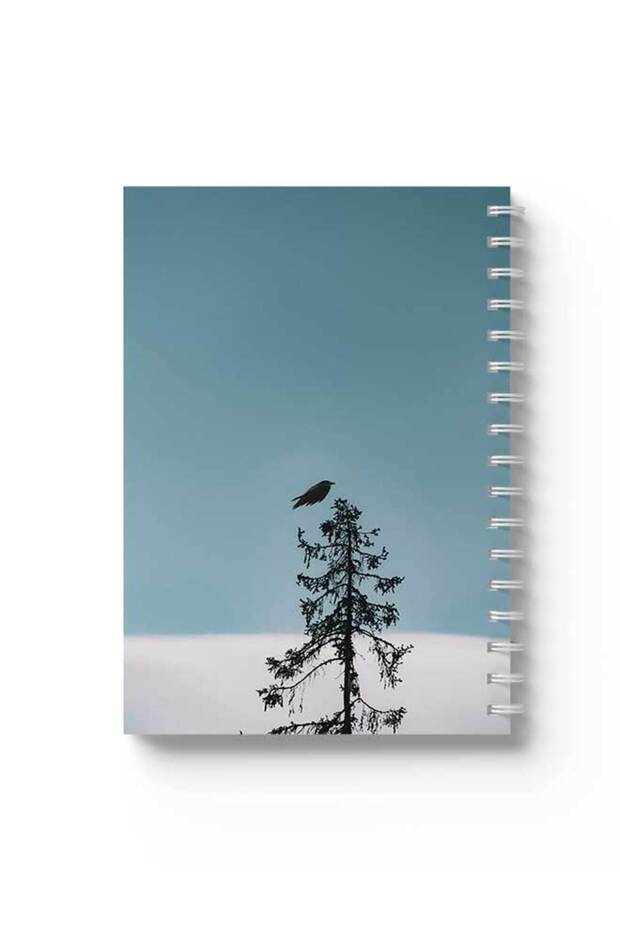 Spiral Notebook with Front and Back Hard Covers Featuring Tree with A bird Design