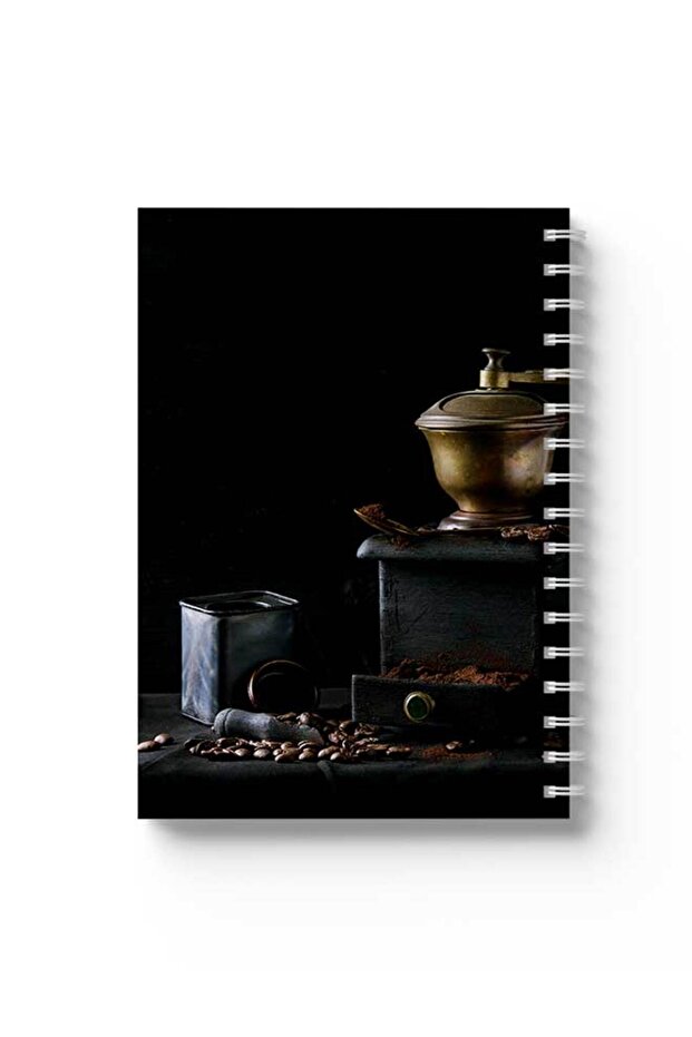 دفتر ملاحظات حلزوني مع غلافين أمامي وخلفي صلبين بتصميم قهوة