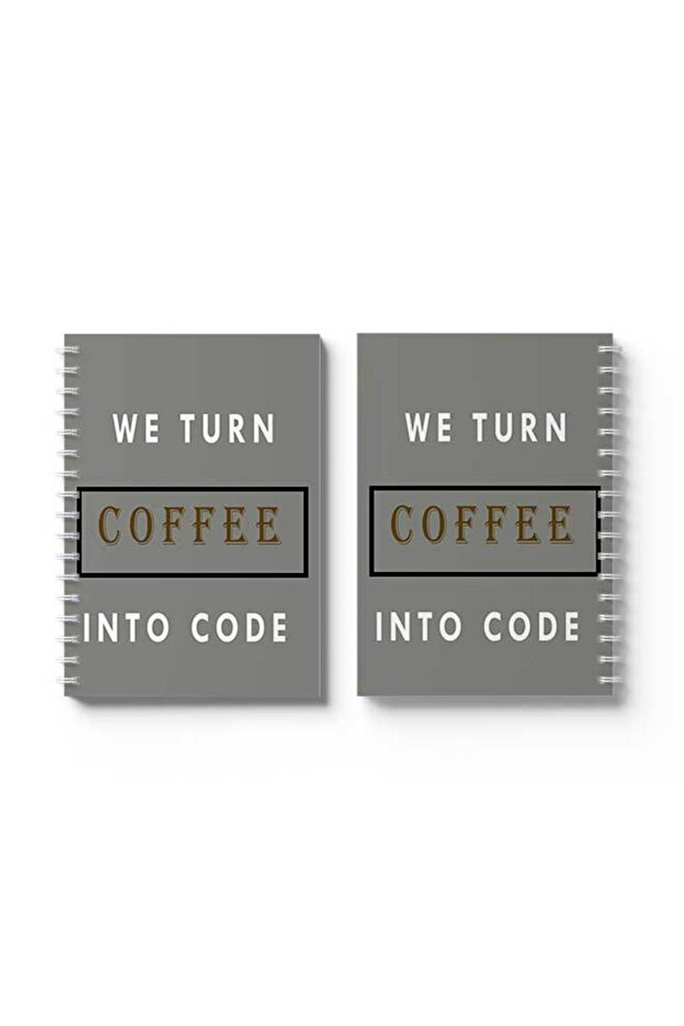 دفتر ملاحظات حلزوني مع غلافين أمامي وخلفي صلبين، يحمل شعار "نحوّل القهوة إلى تصميم برمجي" - 4
