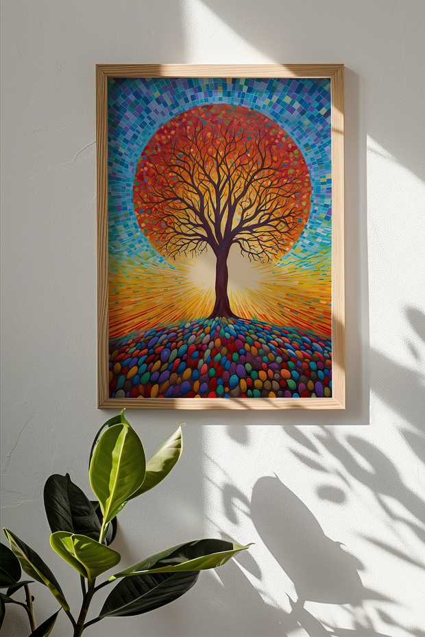 One Piece Real Raw Wooden Framed Mosaic Themed Painting - Model 2