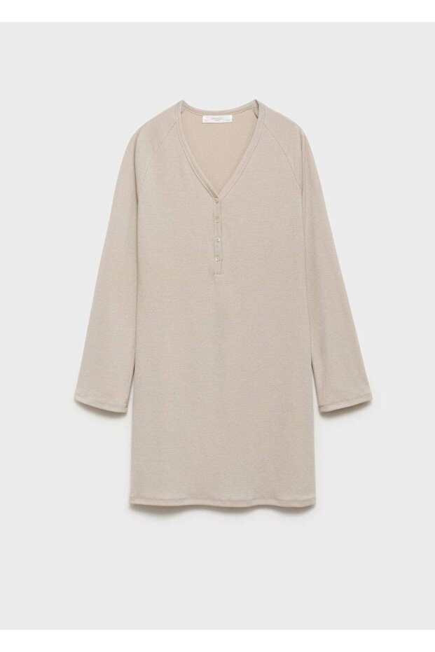 Düğmeli ribana kumaş gecelik - 3