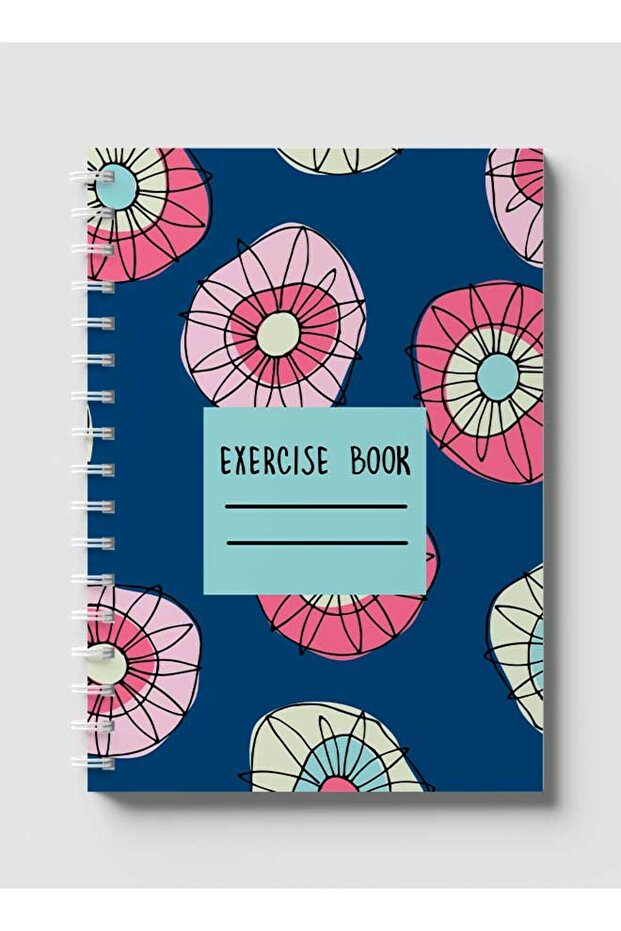 دفتر ملاحظات حلزوني مع غلافين أمامي وخلفي صلبين، يتميز بتصميم زهور الهيبيز من Exercie Book