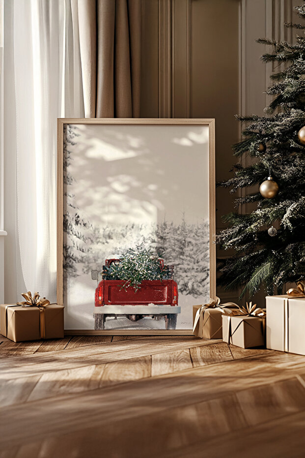 One Piece Real Raw Wooden Framed New Year Themed Painting - Model 73