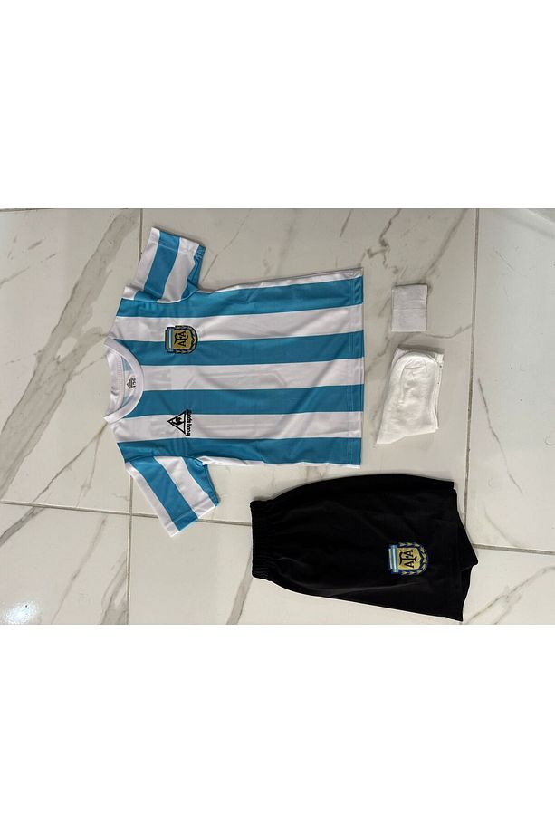 Maradona arjantin nostalji çocuk forması 4lü set şort çorap bileklik hediyeli - 3