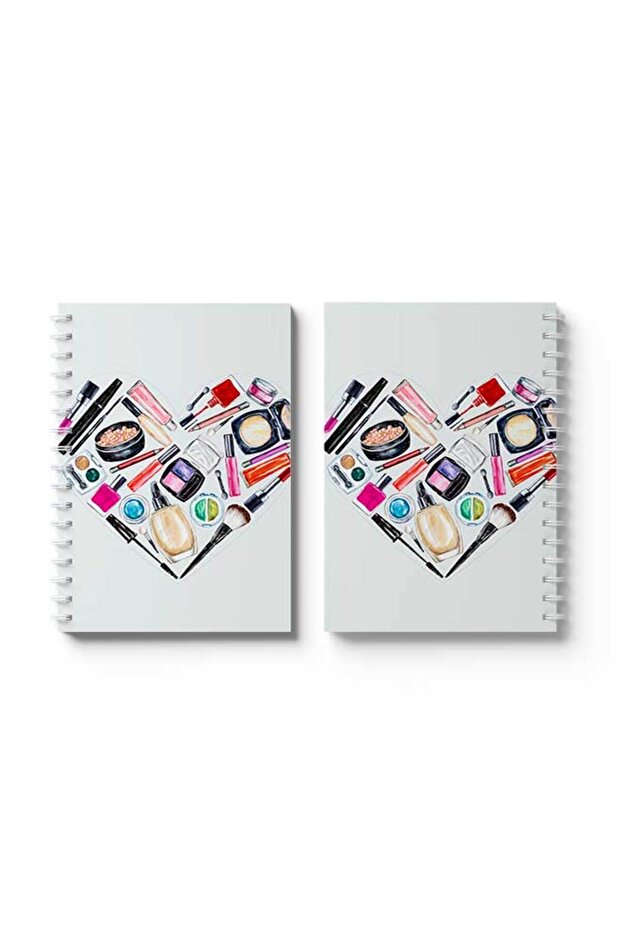 دفتر ملاحظات حلزوني مع غلافين أمامي وخلفي صلبين بتصميم قلب المكياج - 4