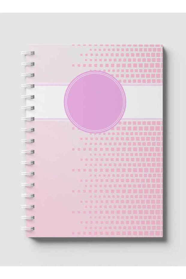 Spiral Notebook with Front and Back Hard Covers Featuring Abstract Pink & White Cube Design