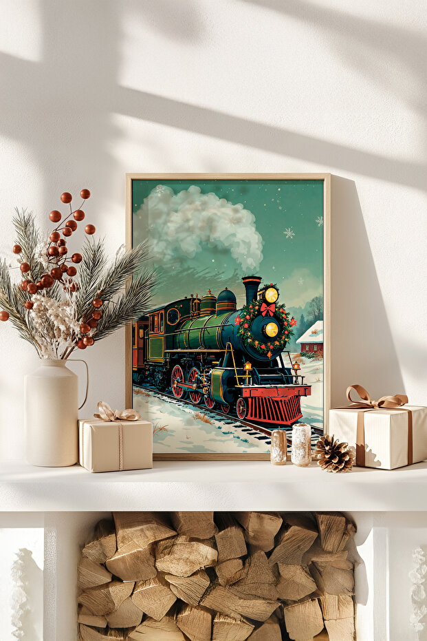 One Piece Real Raw Wooden Framed New Year Themed Painting - Model 12