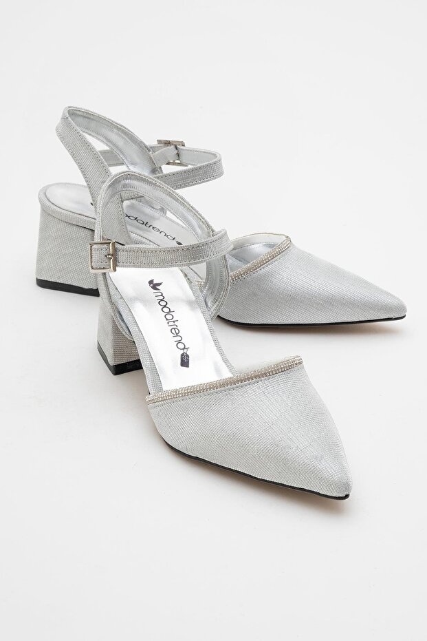 Women's Stone Heeled Shoes Silver Glitter