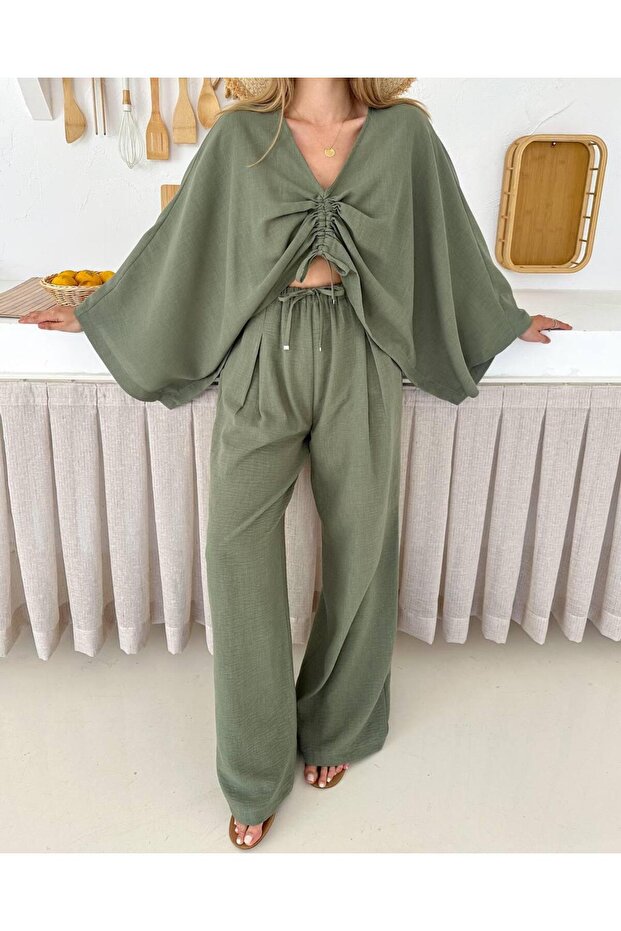 Front Gathered Bat Sleeve Double Suit Loose Pants