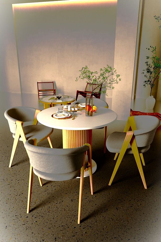 Antoryum Yuvarlak Mutfak Masası Yemek Masası Balkon Masası Ofis Mobilyası Ahşap - 3