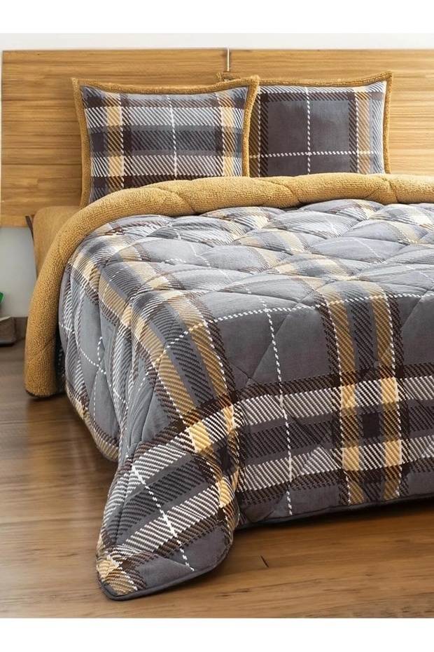 Comforter Çift Kişilik Yorgan Seti Antonin Gri-Sarı - 1