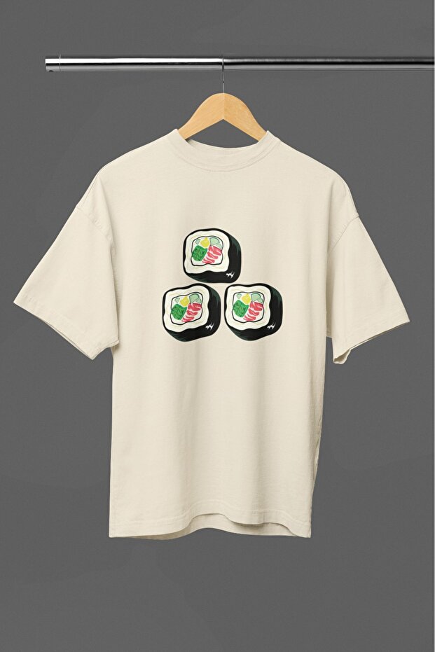 Men/Women 3Sushi Transfer Printed Round Neck Short Sleeve T-Shirt