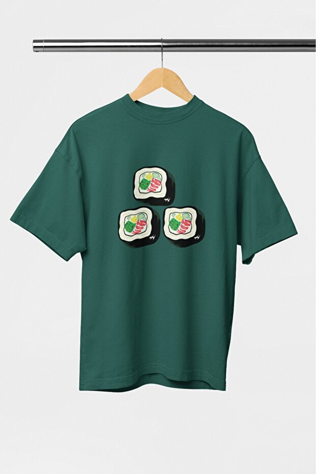Men/Women 3Sushi Transfer Printed Round Neck Short Sleeve T-Shirt