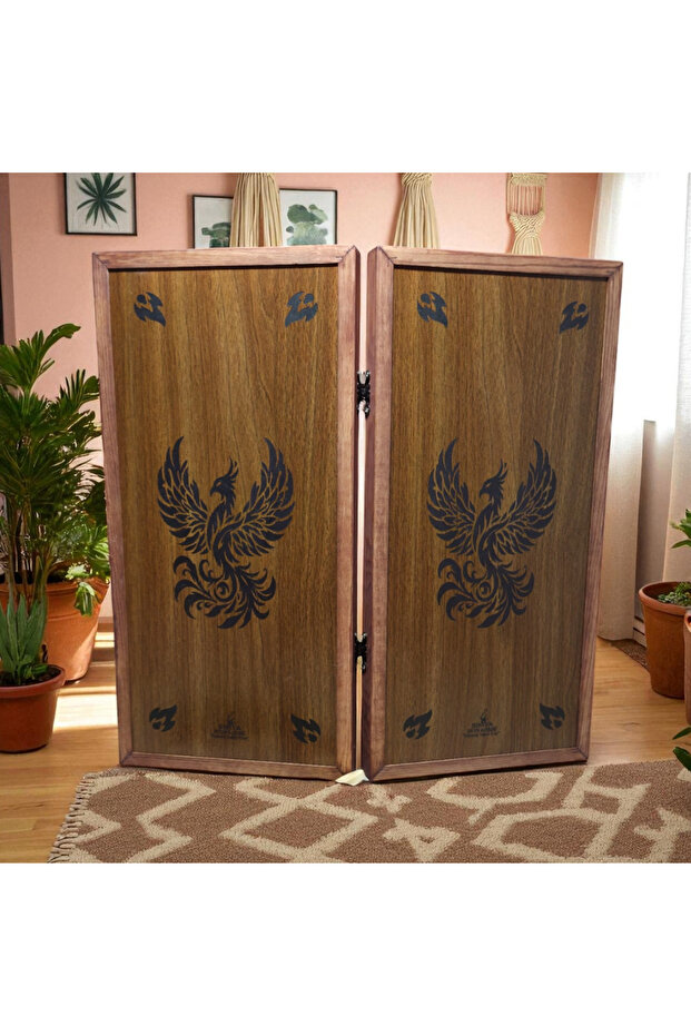 Symya Premium Emerald Phoenix Walnut Coated Backgammon