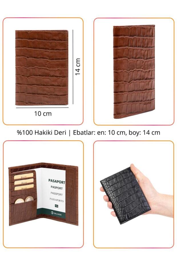 محفظة حامل جواز السفر من الجلد الطبيعي باللون الأسود 753 - 2