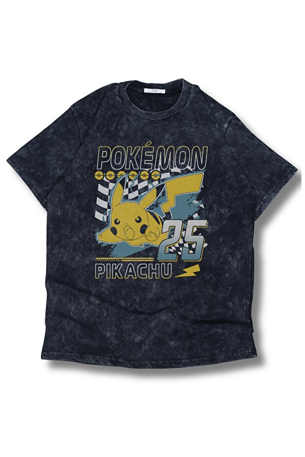 Unisex Pikachu 25 Printed Washable T-Shirt, Oversize Pokemon Themed Retro T-Shirt