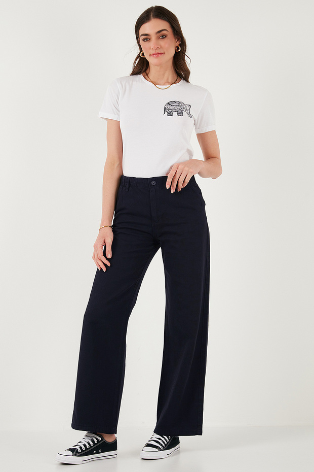 Cotton Standard Fit High Waist Wide Leg Pants Pants 668Yp5344