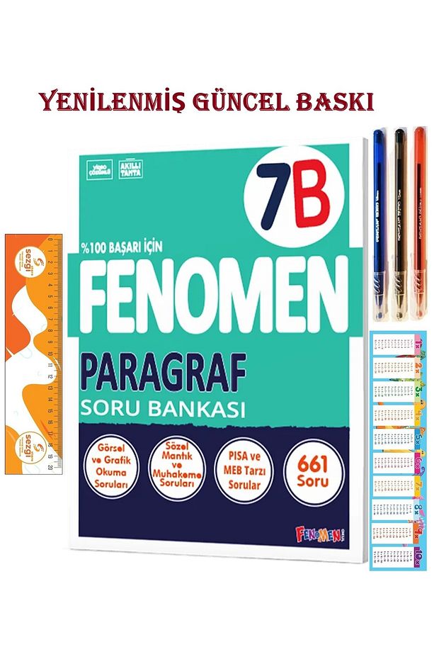 7. Sınıf 7 Paragraf B Soru Bankası 2025-2026 ve 3 Renk Tükenmez Kalem+Sezgistore Ayraç Cetvel - 1
