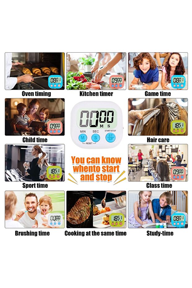 مؤقت إلكتروني متعدد الوظائف مكون من 4 قطع، لإدارة التعلم، مناسب للمطبخ والدراسة والعمل والتمرين - 2
