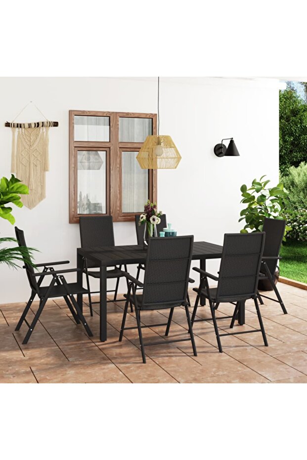 7 Piece Garden Dining Set Black
