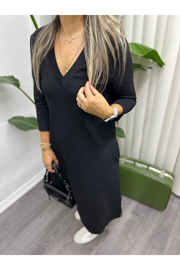 V yaka çelik örme elbise - 1