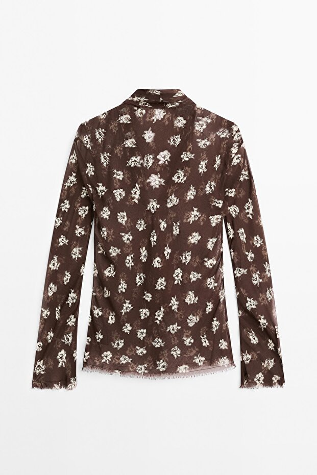 Fular yaka dökümlü gömlek - 8