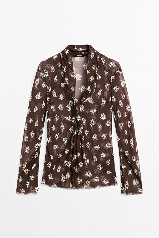 Fular yaka dökümlü gömlek - 5