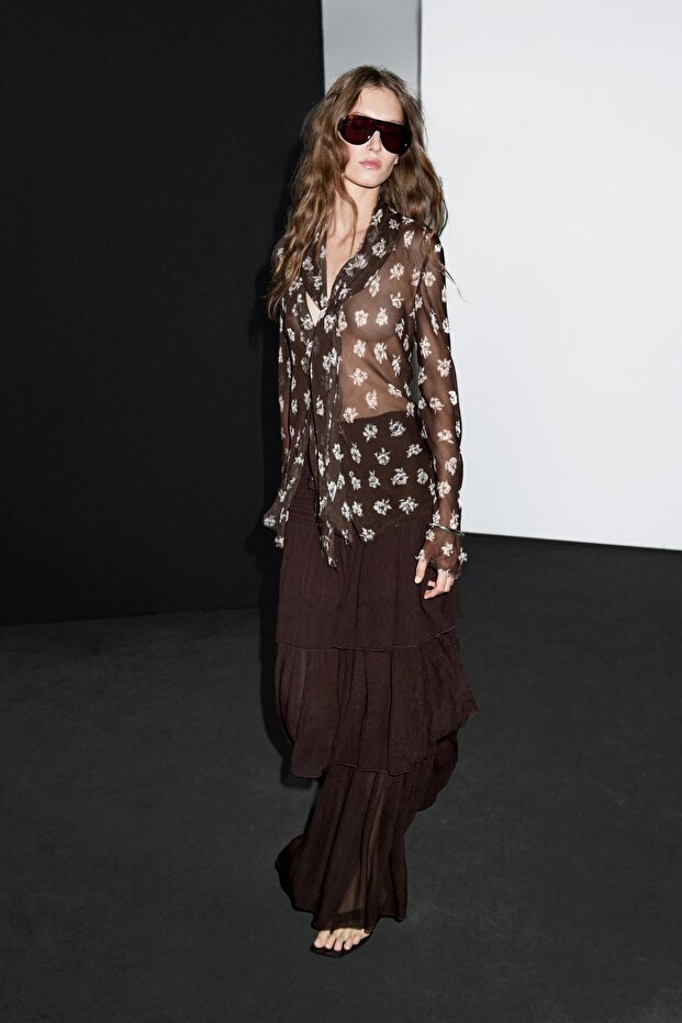 Fular yaka dökümlü gömlek - 2