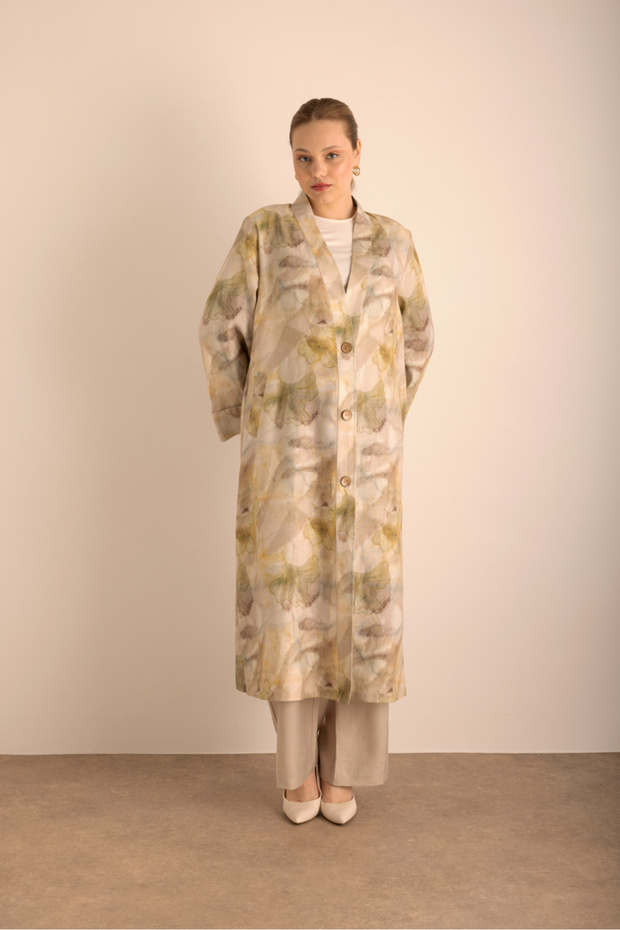 Desenli Keten Pardösü - 1