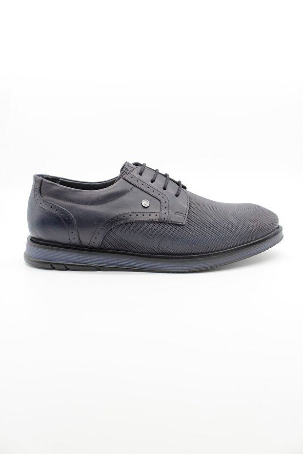 Navy Blue Genuine Leather Laced Classic Shoes 1033250186