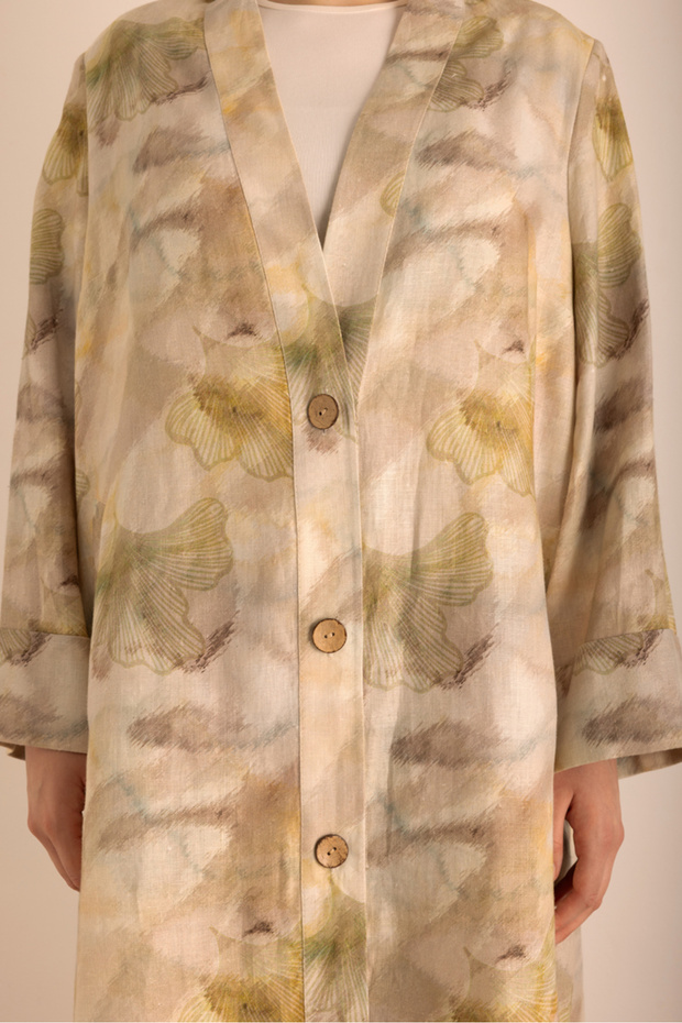 Desenli Keten Pardösü - 4